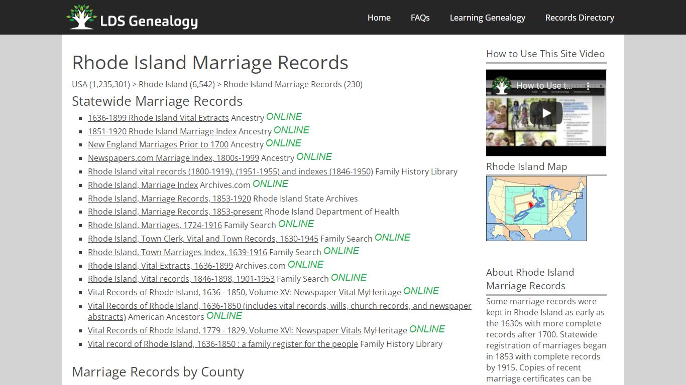 Rhode Island Marriage Records - LDS Genealogy