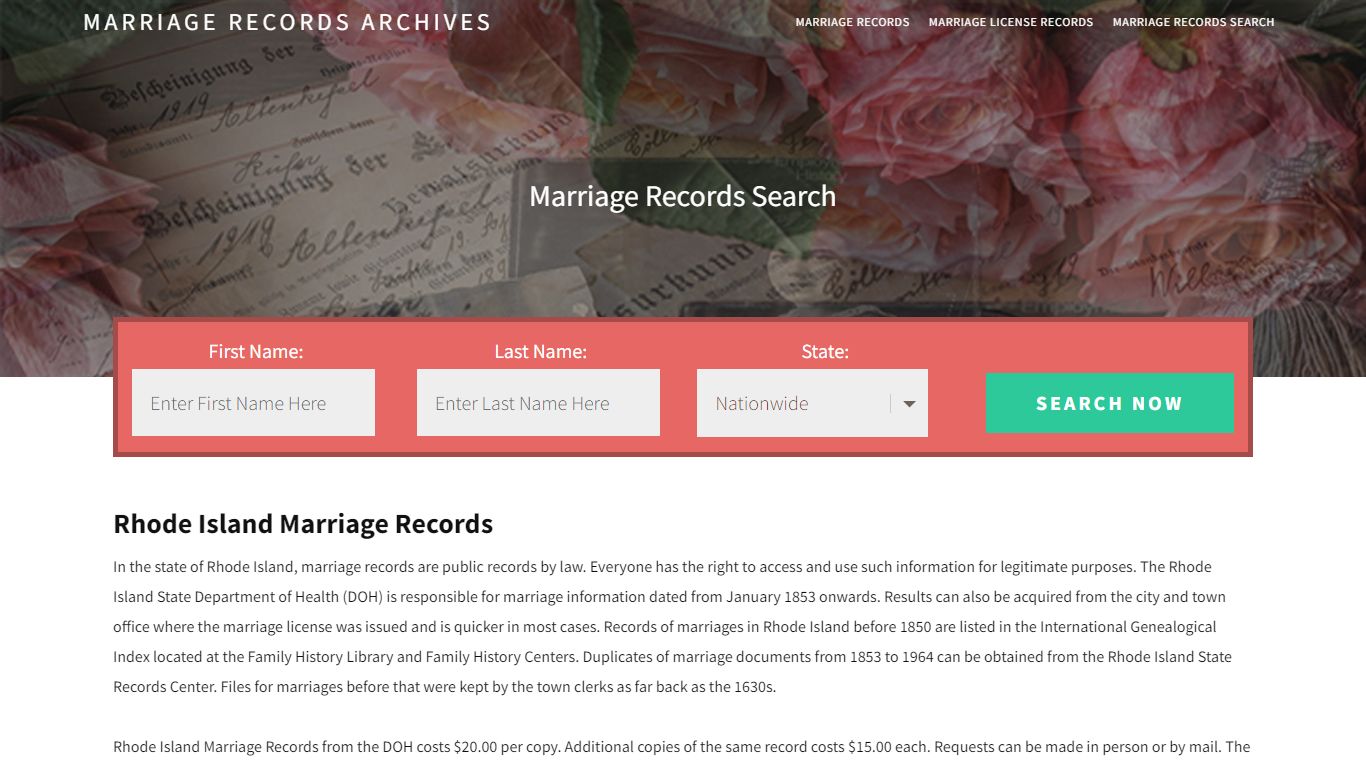 Rhode Island Marriage Records